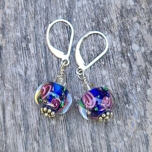 Sterling Silver Murano Glass Lampwork Bead Dangle Earrings